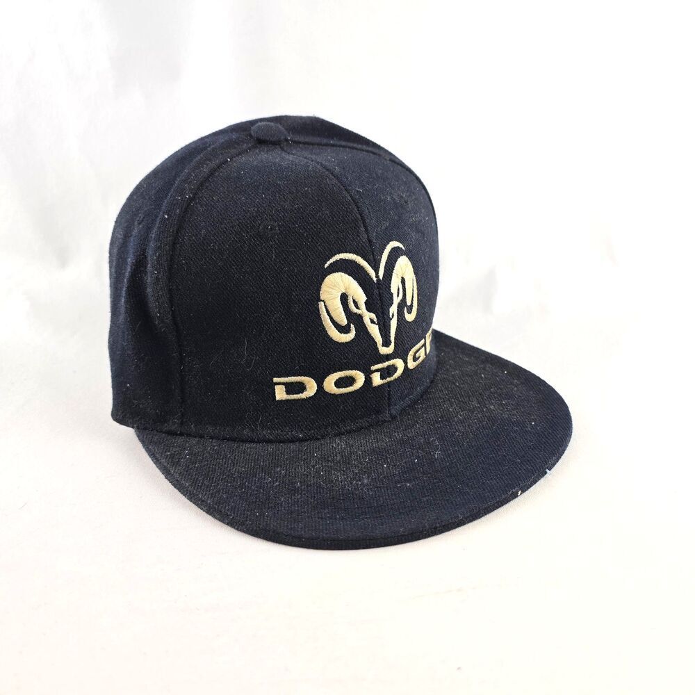 Dodge Ram Hat Mens 7 1/4 Black Flat Bill Fitted Cap Hatco Truck Logo Acyrlic